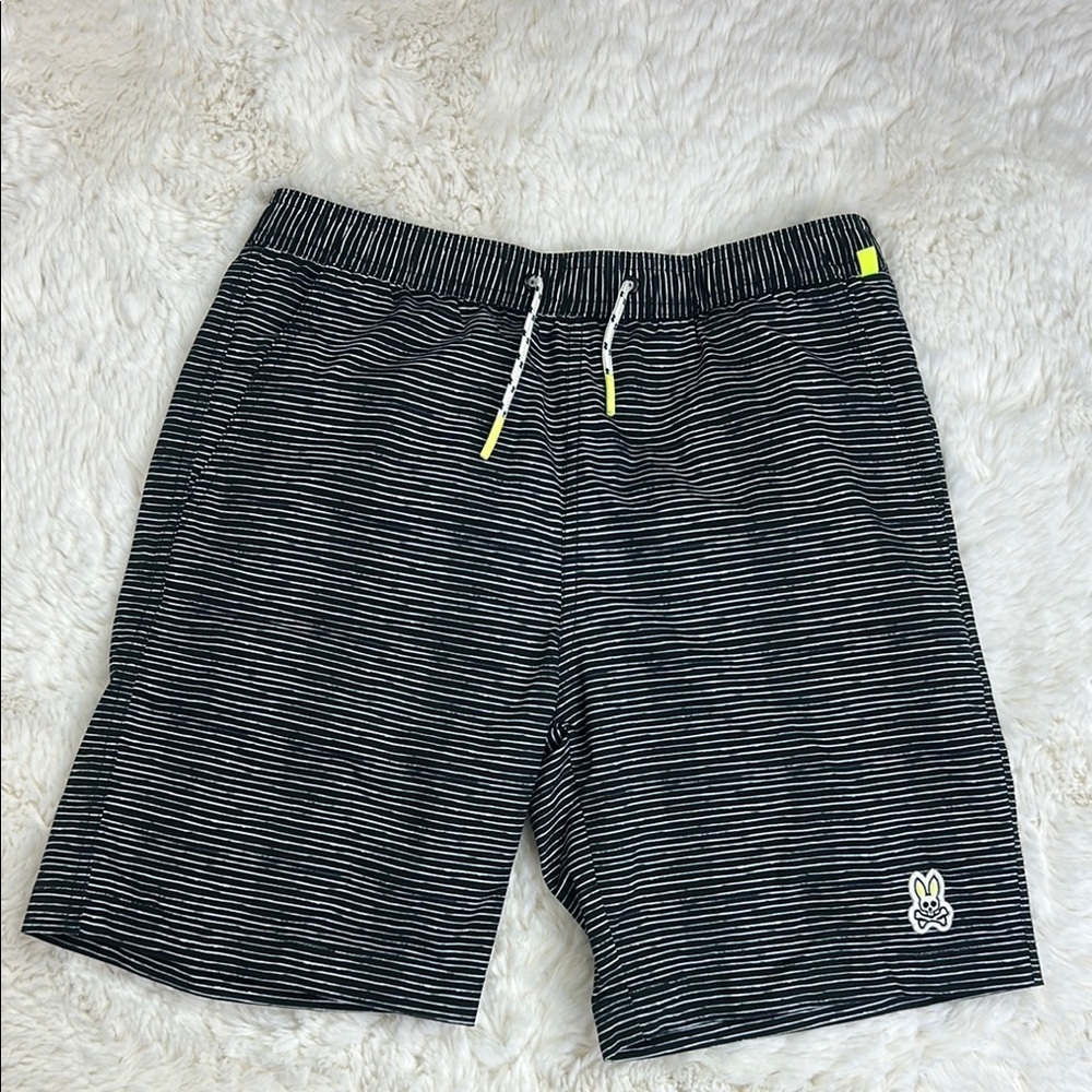 Psycho Bunny Lukas Hand Drawn Kids' Black Swim Trunks